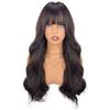 Women Stylish Long Wave Hair with Bangs Synthetic Black Brown Wigs for Daily Cosplay Use Heat Resistant Fibre