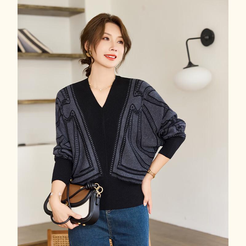 Jianhu Women's 2025 Autumn V-Neck Knit Pullover