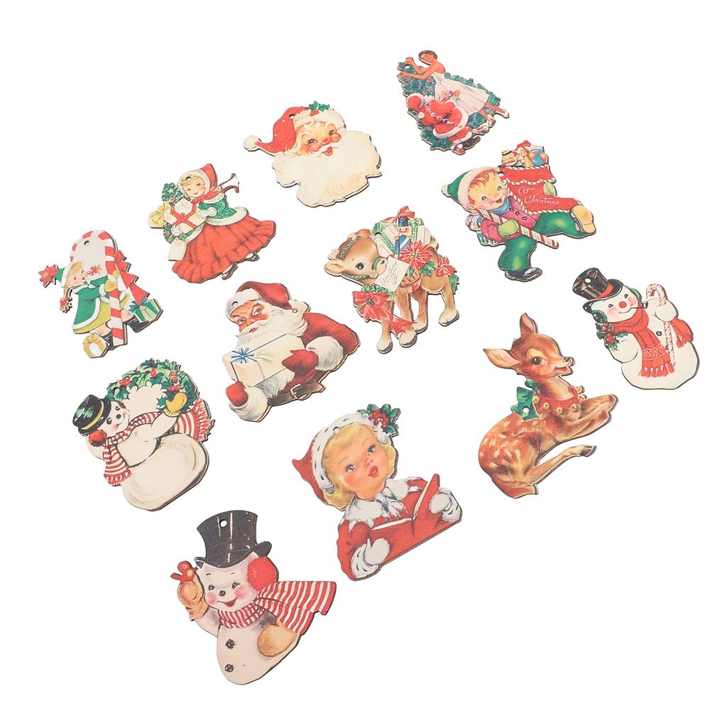 36pcs Xmas Hanging Decorations with Ropes Wooden Exquisite Snowman Elk Hanging Ornaments for Xmas