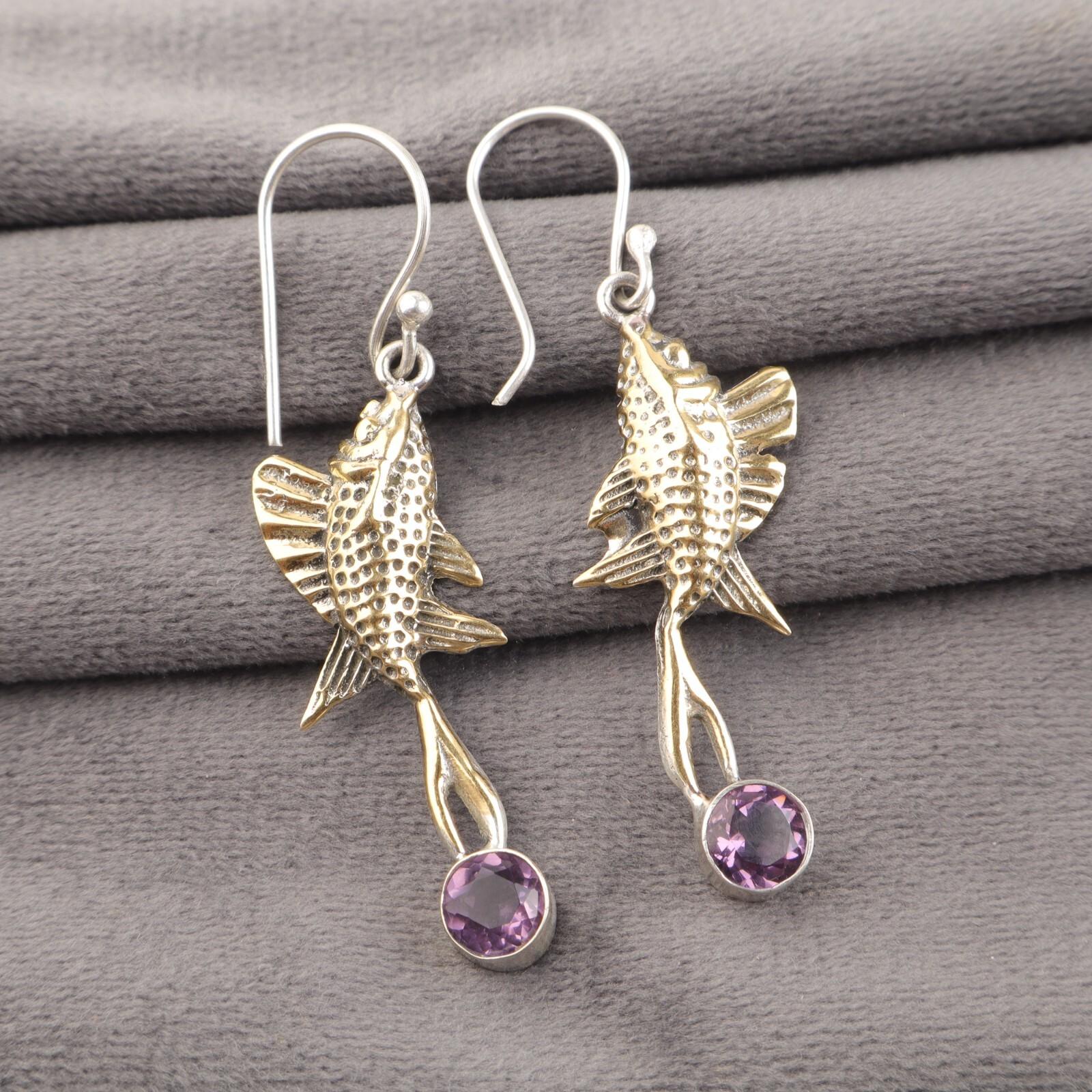 

Аметист Камень Стерлинговое Серебро Висячие Серьги Капли Свадебный Подарок Серьги на День Дружбы EE-148-9