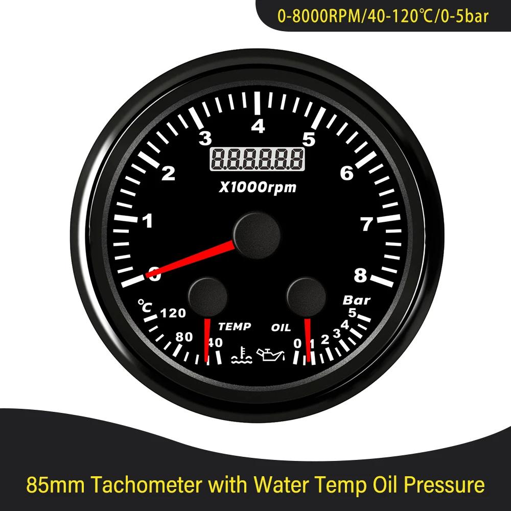 Waterproof Car Boat Universal 85mm GPS Speedometer Odometer with Fuel Level Tachometer Water Temp Oil Pressure Red Backlight