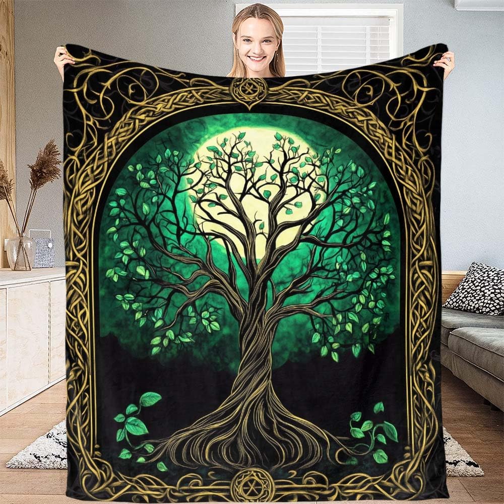 Yggdrasil blanket Norse mythology design tree of life pattern soft throw boho decor bedroom textile mystical accessory