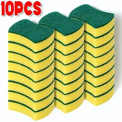 10pcs Kitchen Dishwashing Sponge Soft Absorbent Clean Rub Pot Rust Scouring Pad Removing Tool Household Cleaning Brush Sponge