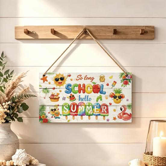 Summer Themed Gifts Wooden Hanging Sign, Beach Theme Welcome Sign Front Door Decor with Coastal Home Decorations Rope, Colorful Hanger for Seasonal
