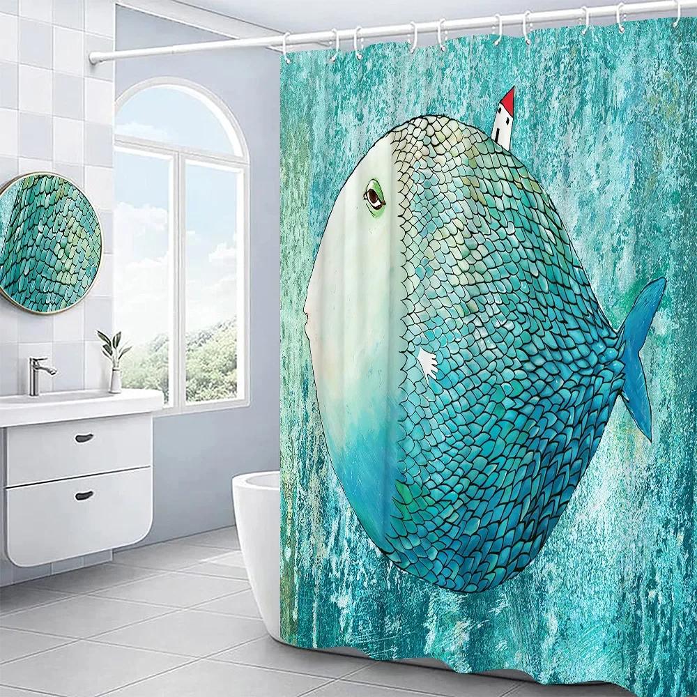 Animal Shower Curtains Cute Dog Highland Cow Cartoon Kid Decorative Bath Curtain Bathroom Accessories Polyester Fabric Screens