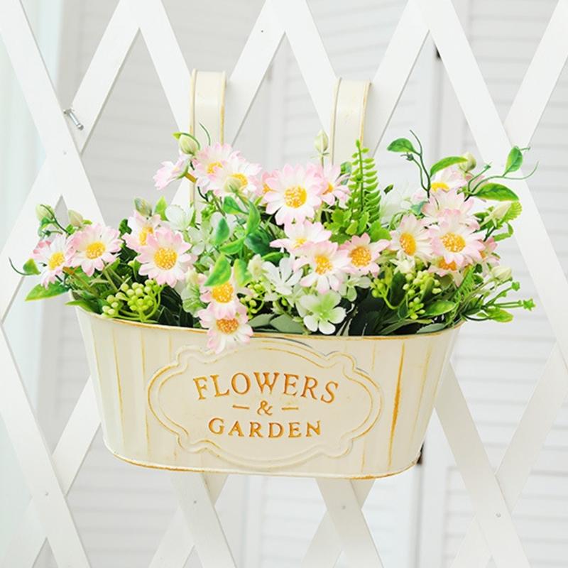 Metal Hanging Flower Pots for Railing Fence Planter Box with Detachable Hooks Drainage Holes for Outdoor Plant Balcony