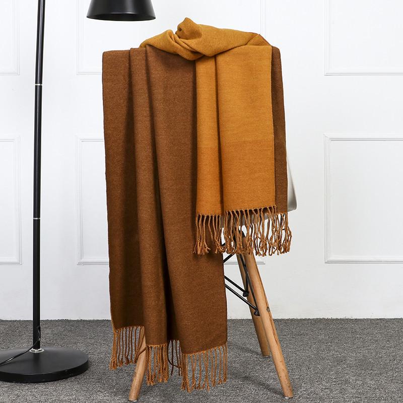 Double-Sided Women's Wool and Cashmere Scarf - Warm, Thickened Shawl for Autumn/Winter