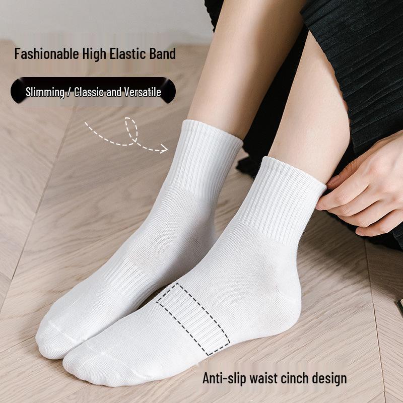 Mid-Calf Black & White Socks: Autumn/Winter Solid Color & Summer Thin Long Jk Styles