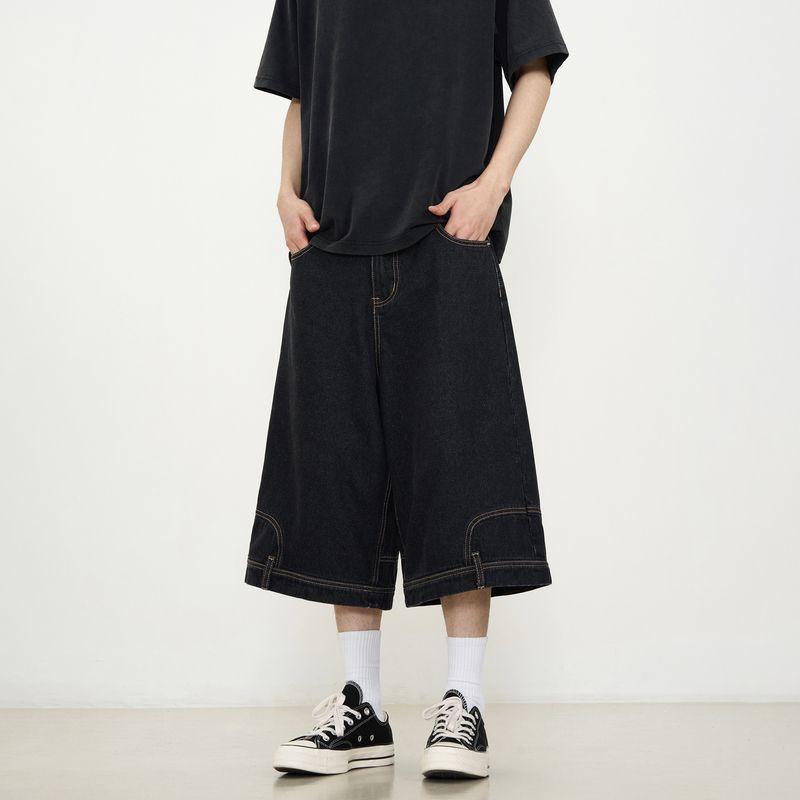 American Vintage Denim Shorts Men High Street Loose Wide Leg Niche Pants Fashion Casual Versatile Short Jeans Male and Female