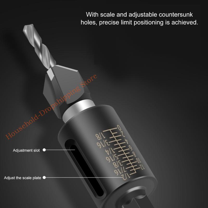 Pack of 6 Multifunctional Drill Bit Incorporating Depth Stop Woodworking Drill Set for Accurate Hole Drilling
