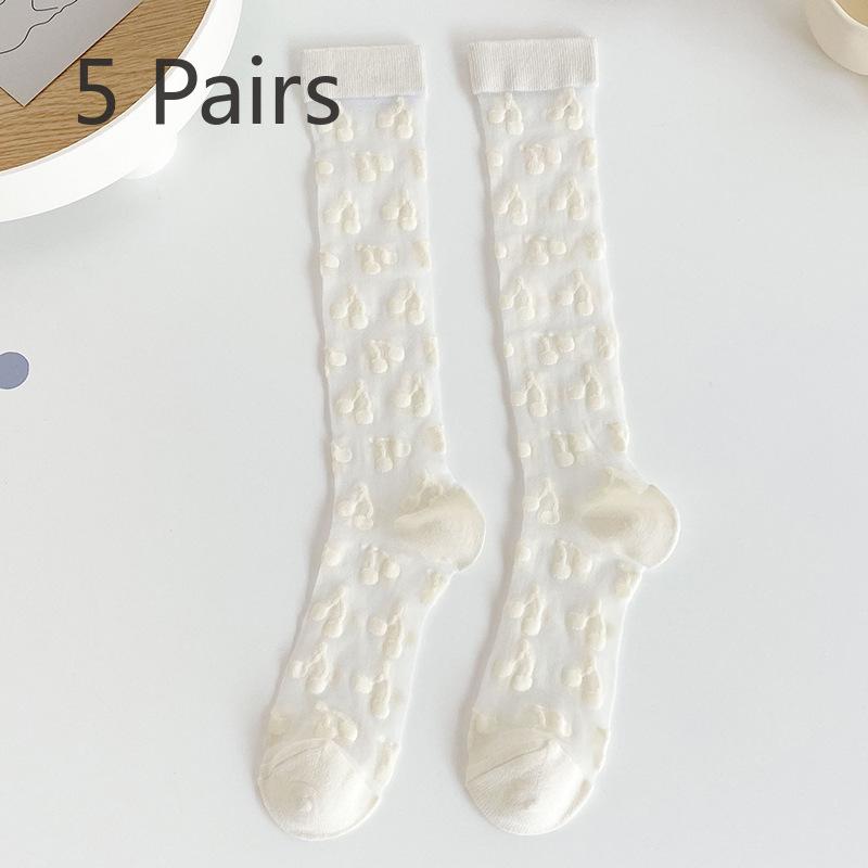 

5 пар женских летних тонких новых длинных носков в стиле преппи 5 Pairs слоновая кость