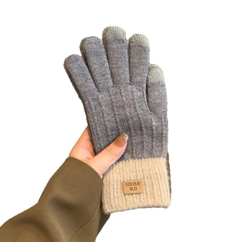 Knitted gloves for men and women, touch screen to keep warm in winter, plush wool, thickened in autumn , cold and windproof
