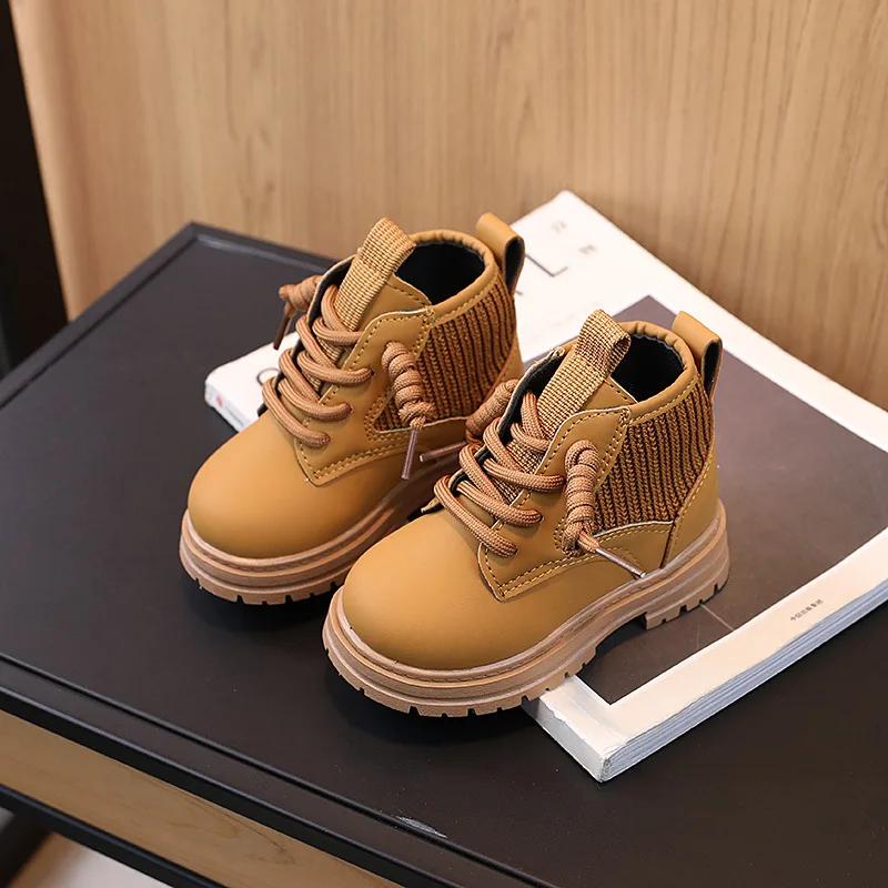 Kids Causal Ankle Boots Solid Color School Boots for Girls Boys Fashion Versatile Children Thick Bottom Short Boots Round-toe