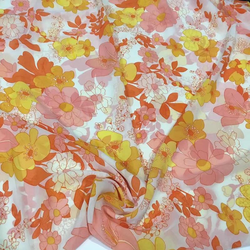 100x150cm Micro-transparent Floral Pearl Chiffon Fabric for Clothes Dress Shirt Diy Sewing Flower Printed Cloth Soft