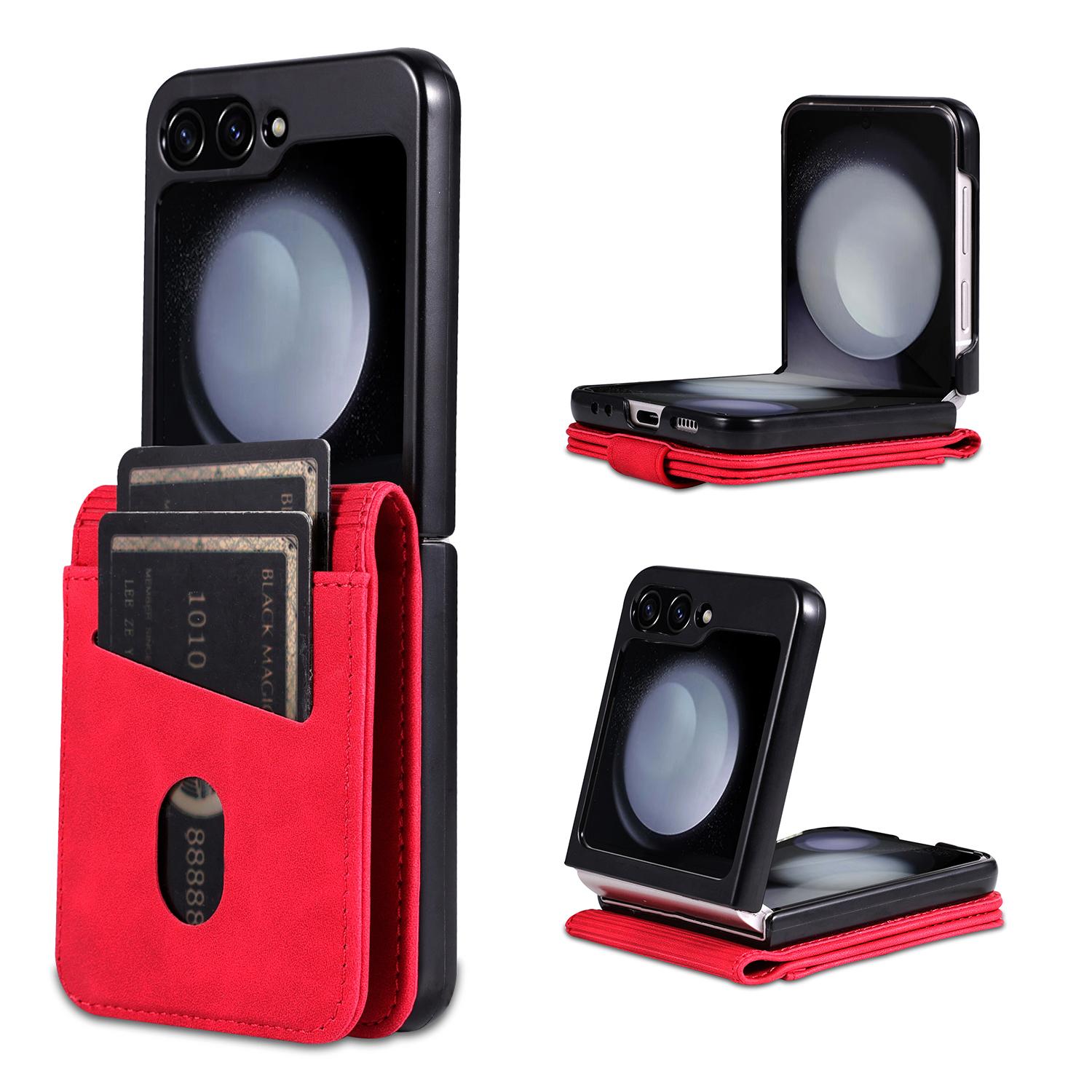 

For Samsung Galaxy Z Flip7 FE 5G/Z Flip6 5G Case Ultra Thin Leather Phone Cover with Card Holder Red