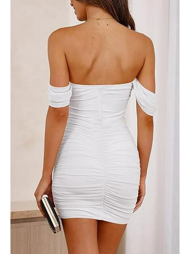 Off-Shoulder Ruched Bodycon Dress - European/American Style for Parties/Commutes