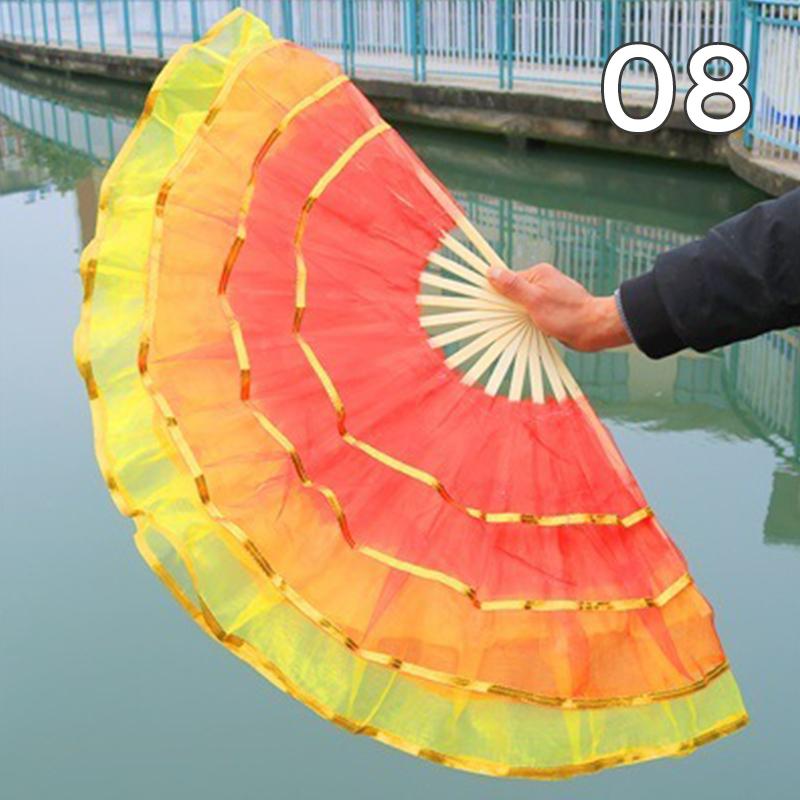 Éventail pliant coloré en soie teinte pour danseuse, éventails en soie imitation pour la pratique, style chinois fait main, accessoires de performance de danse Yangko