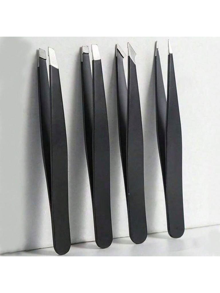 4 Pack High Quality Eyebrow Tweezers Colored Eyebrow Fine Hair Plucker Stainless Steel Angled Eyebrow Tweezers (With Box)