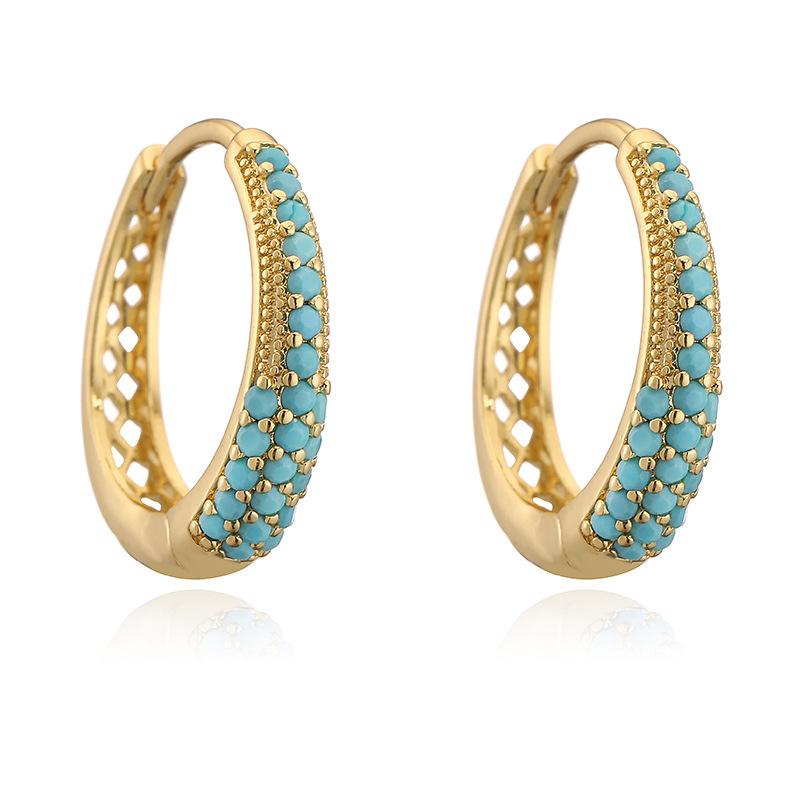 Luxury Copper Inlaid With Colored Diamonds Oval Ear Buckle Earrings Niche Design Hollow U-Shaped Earrings Ear Jewelry Direct Sales