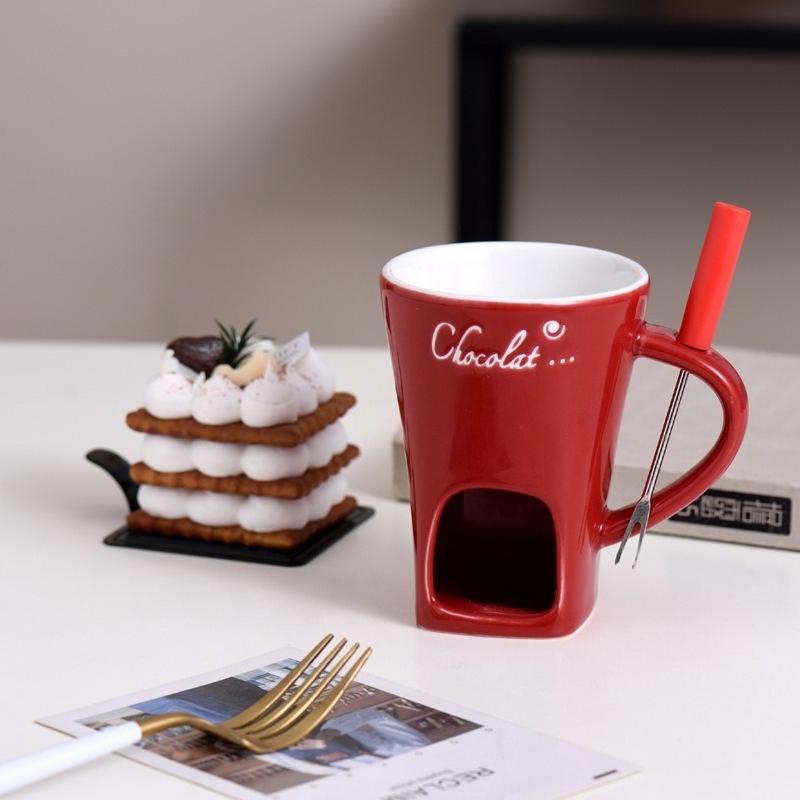 Universelle doppellagige hitzebeständige Keramiktasse Mini Schokoladenkäse Eis Fonduebereiter-Set Kaffeetasse Kleiner Wärmer 1 Stück