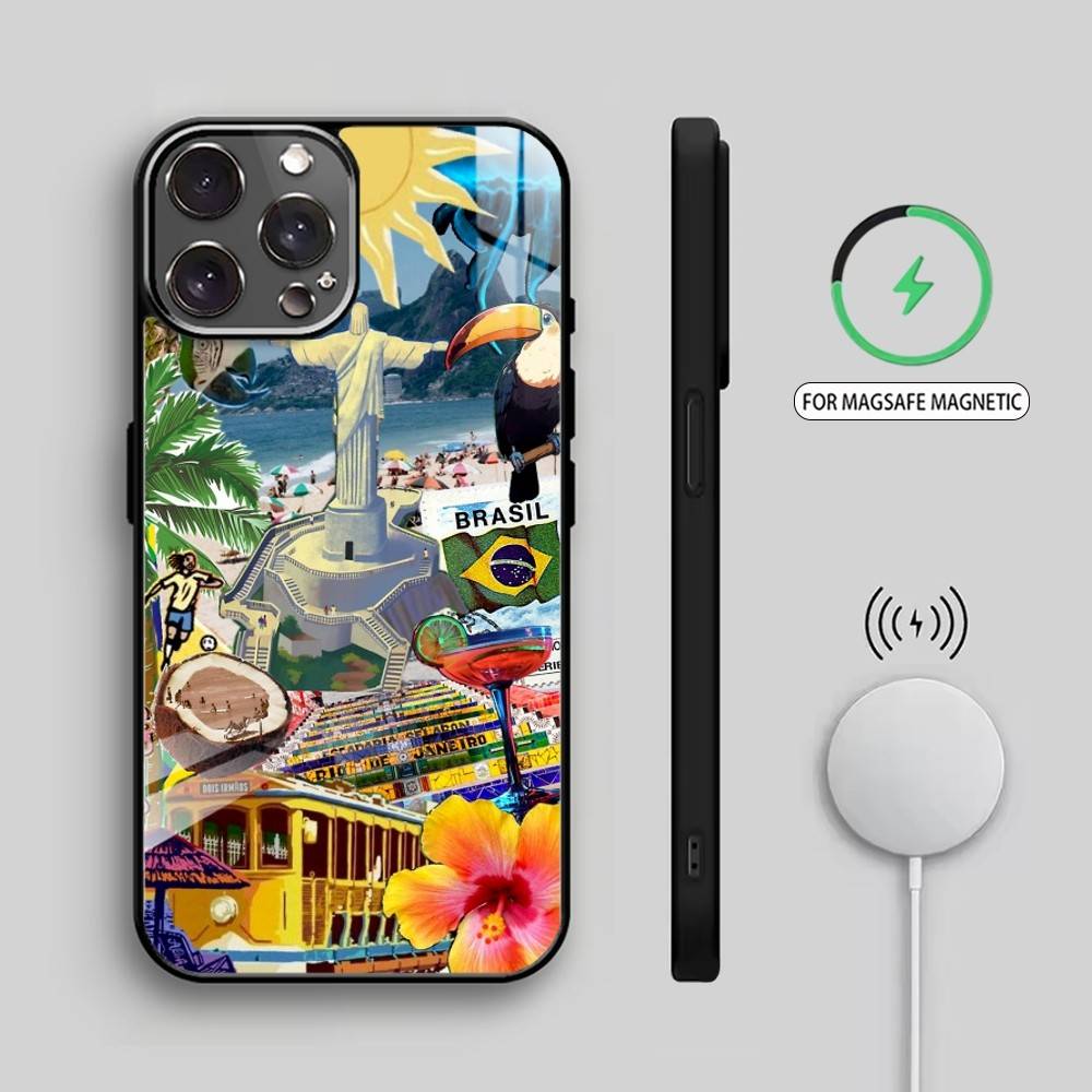 B-Brasilien-Themen-Illustration Handyhülle Für iPhone17,16,15,14,13,12,11 Plus,Pro Max Magnetisch Für Magsafe Kabelloses Laden