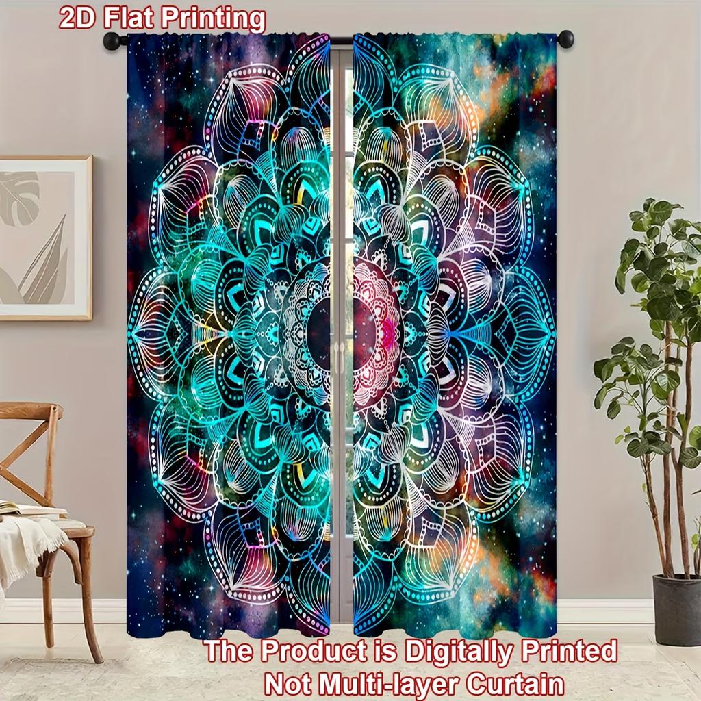 2PC Cosmic Mandala Curtains - Galaxy & Boho Print Window Drapes for Living Room Bedroom Decor
