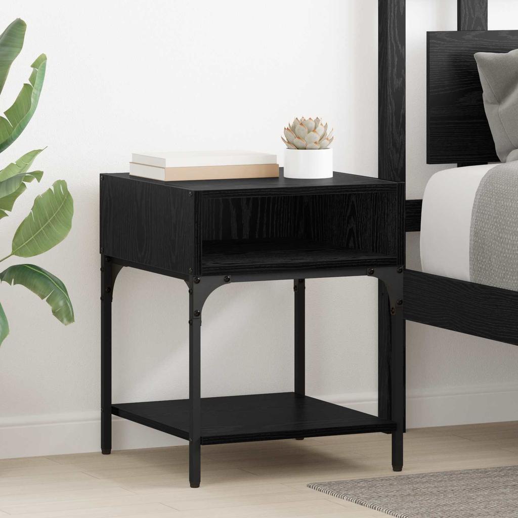 Nightstand Set of 2 Black Oak Effect 40 x 40 x 50 cm