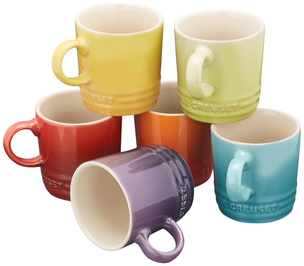 Le Creuset Rainbow Collection Mini Heat and Cold Microwave and Oven Set of 6 Japanese Mugs, Resistant, Safe, [Official Product]