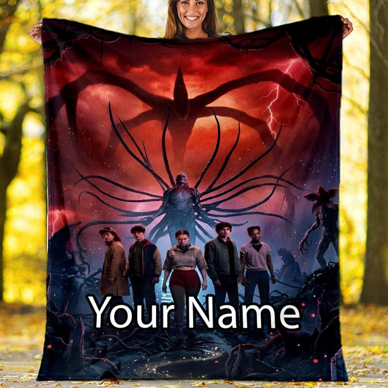 Custom Name Stranger Things Theme Printed Blanket - Perfect for Couch, Bed, Travel & Outdoor Use | Machine Washable, Cozy & Durable.