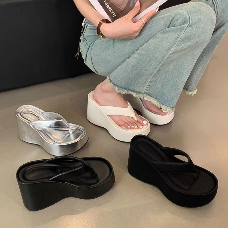 Slope heel thick-soled slippers women's 2025 summer comfortable casual fashion outer wear sandals muffin fish mouth open toe heightening style