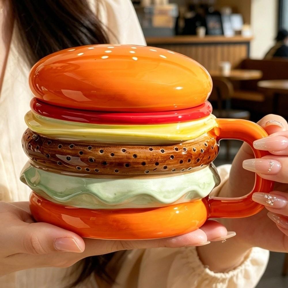 Bright Fun Colors Hamburger Mug Cartoon Breakfast Cup Creative Coffee Cup  Birthday Gift