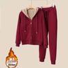Plus Size Women's Fleece Lined Hooded Jacket & Sportswear Set - Autumn/Winter Korean Style