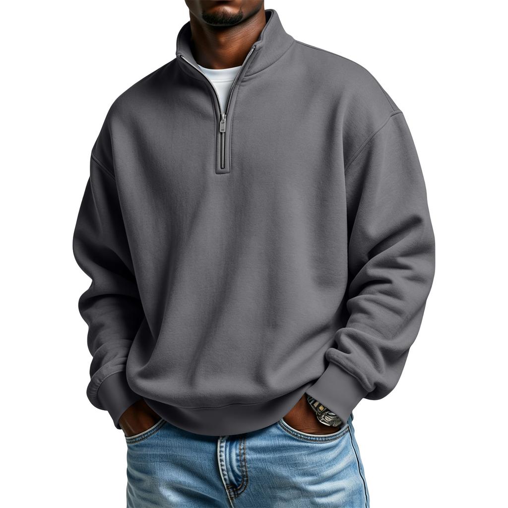Men's Casual Half-Zip Stand Collar Sweatshirt Color Winter Long Sleeve Pullover