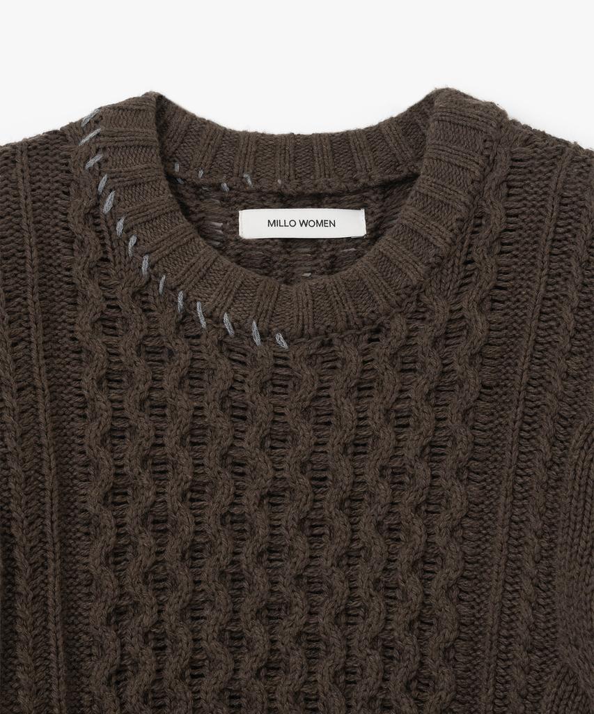 MILLO WOMEN Cable Stitch Pullover Knit [Brown]