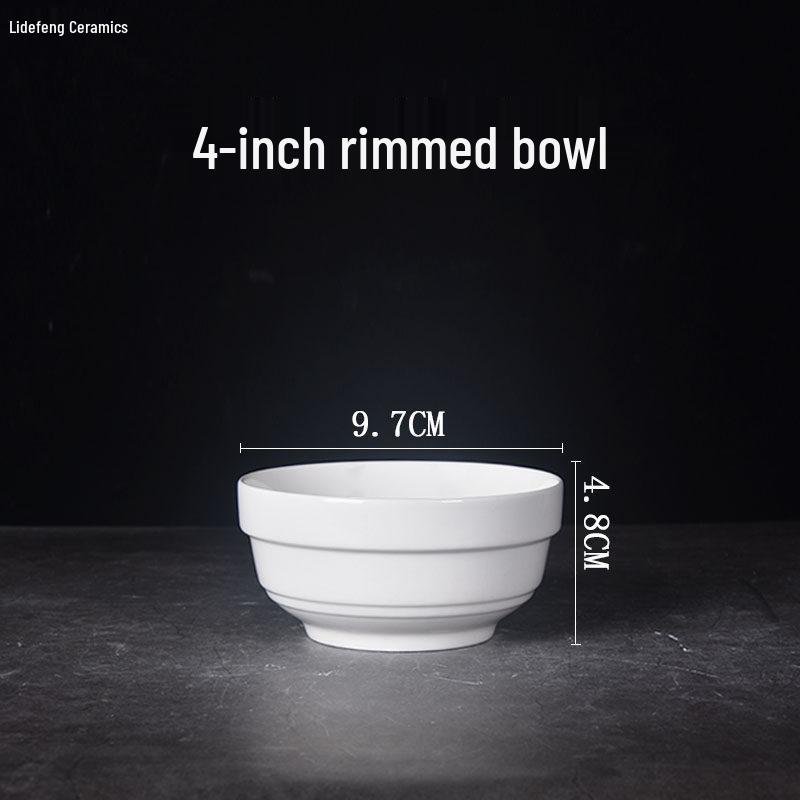 Pure White Ceramic Bowl: Edge Protector Noodle, Rice, Soup, Porridge Bowl for Household and Restaurant Tableware.