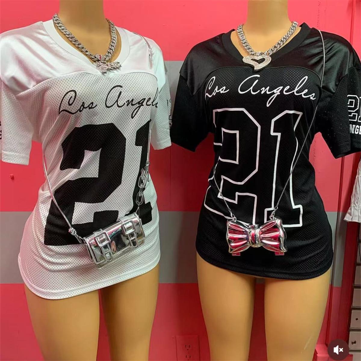 

Европейская и американская мода Контрастный принт V-образный вырез Повседневная футболка с коротким рукавом для женщин