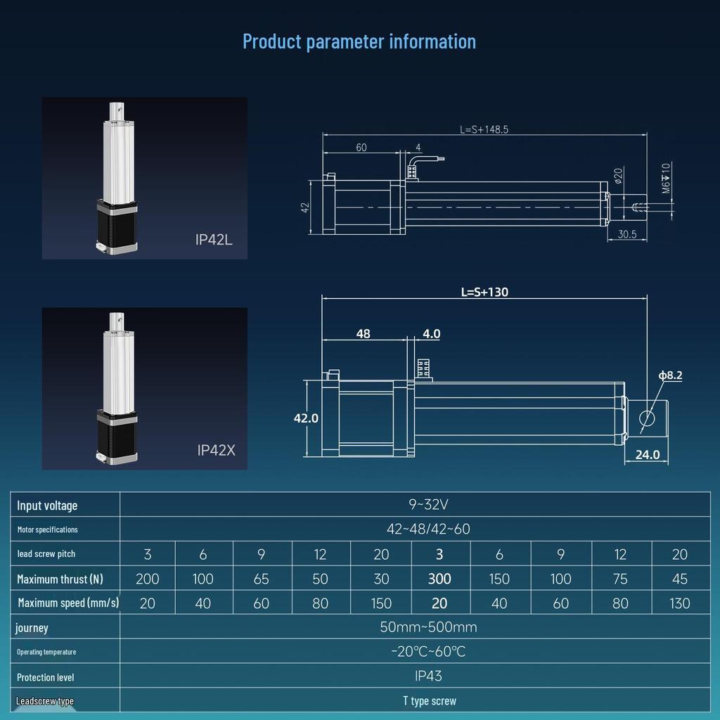 12V DC Průmyslový elektrický pohon: Teleskopická tyč s vysokým tahem a lineárním zdvihem, IP42