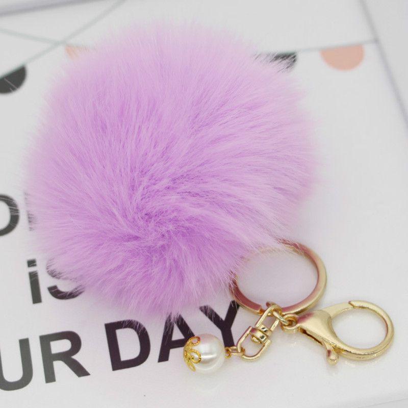 Luxurious Charm Key Ring Rabbit Fur Ball Pompom For Cell Phone And Car Keychain