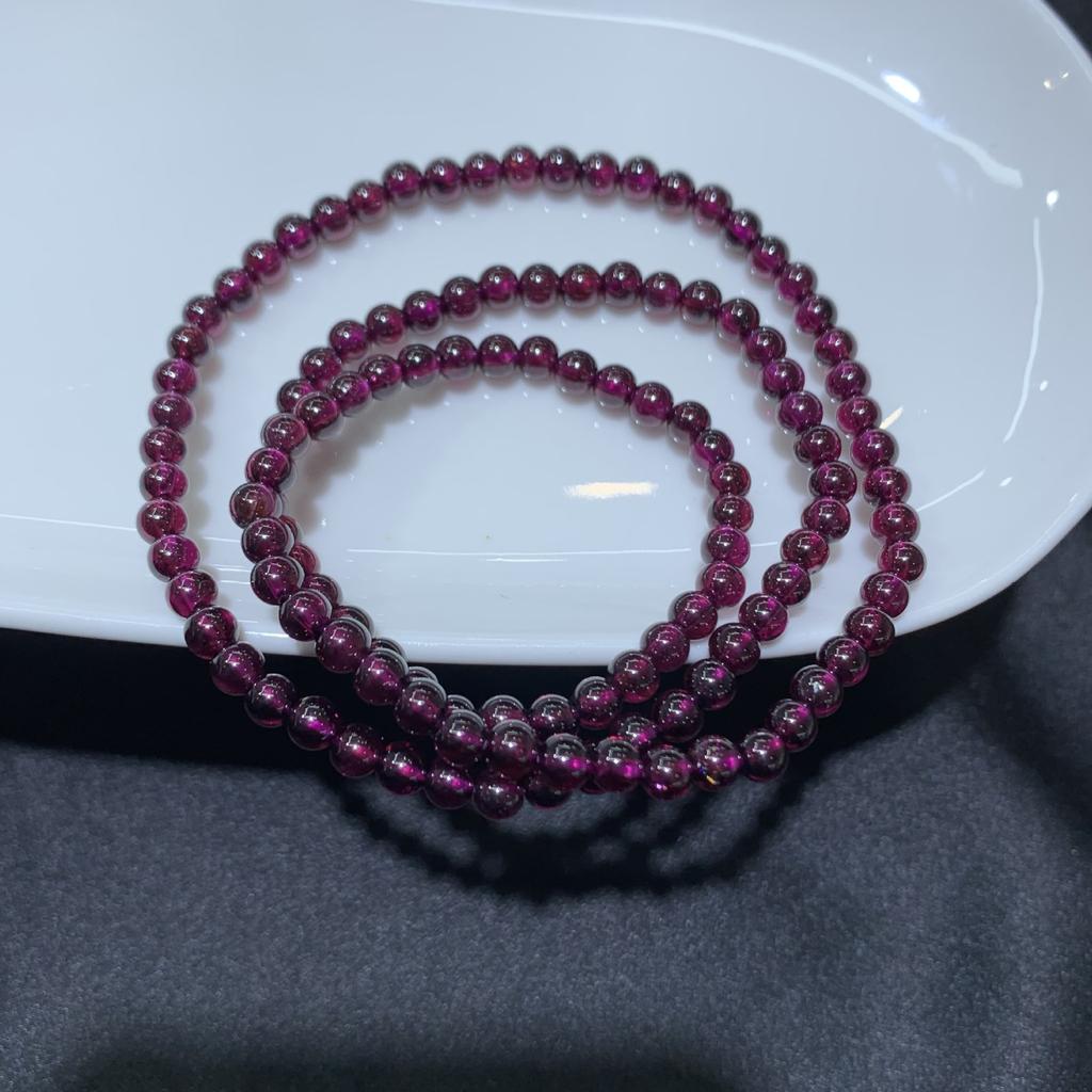 Natural Champagne Garnet Beaded Bracelet Women's Three-Circle Purple-Teeth-Black Multi-Layer Crystal Jewelry Gift for Girlfriend