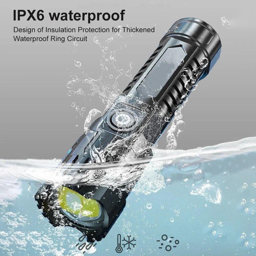 Camping LED Flashlights 150LM Portable High Power Light 3 Modes Rechargeable Daily Waterproof Hiking Outdoor Survival Tools