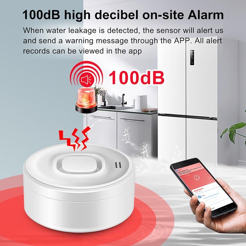 Tuya Smart WIFI Water Leak Detector Easy Setup APP Control 100dB High-Volume Alarm Real-Time APP Alerts Wireless Stereo Sensor