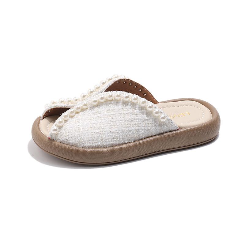

New Summer Sandals Fashionable Girls Pearl Fish-Mouth Slippers Fashionable Korean-Style Princess Slippers 21Inner Length13.5cm белый