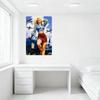 Vintage Wartime Pin-Up Style Metal Tin Sign - Smiling Blonde Woman with Blue Blouse & Brown Skirt Leaning on Military Aircraft,