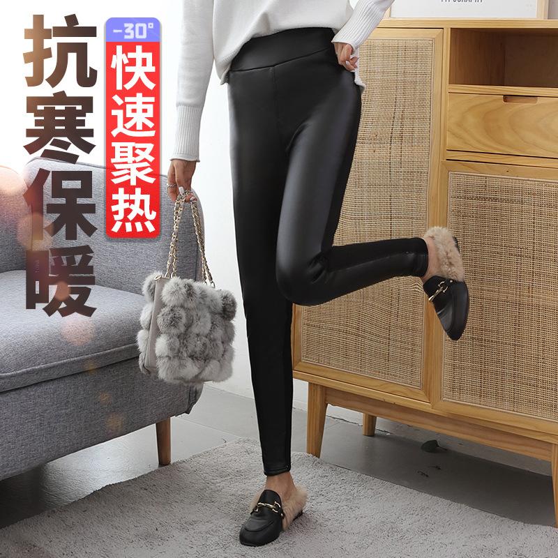 

Очень толстые леггинсы из передней кожи и заднего хлопка с добавлением овечьей шерсти, зимние бархатные утолщенные штаны для верхней одежды с высокой талией, термоштаны XXXL чёрный