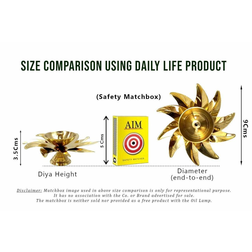 Decorative Brass Diya for Puja (Set of 1 Small 3inch Golden Sun Design) Center Wick Holder Pital Akhand Deep Vilakku for Home Décor,