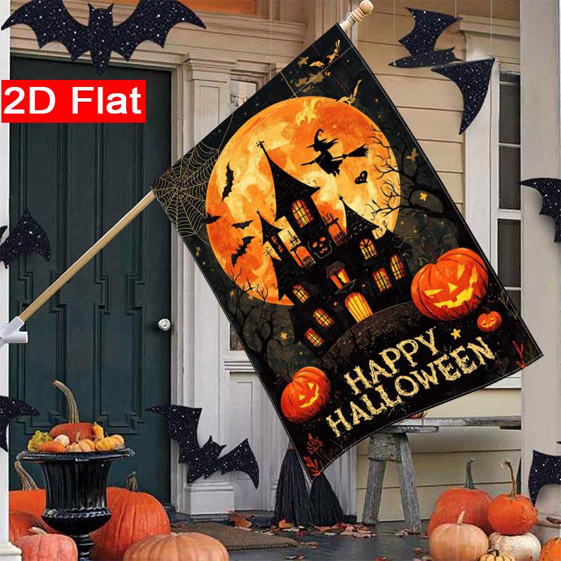 2D Flat, 2D Flat Autumn Horror Halloween Welcome Garden Flag Autumn Castle Moon Halloween Large Garden Flag_3 (7)- Outdoor Garden Flag Double-sided Ho