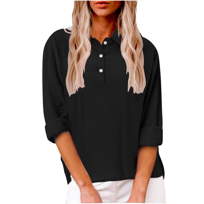 New cotton and linen women's shirts European and American loose casual V-neck button-up tops women's clothing