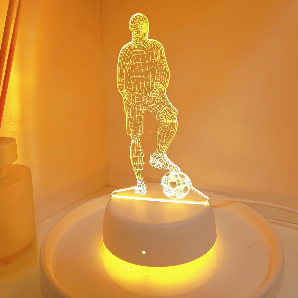 USB Football Player 3D Night Light, Monochrome LED Light, Bedroom Atmosphere and Home Decoration, Football Fans, Holiday Gifts