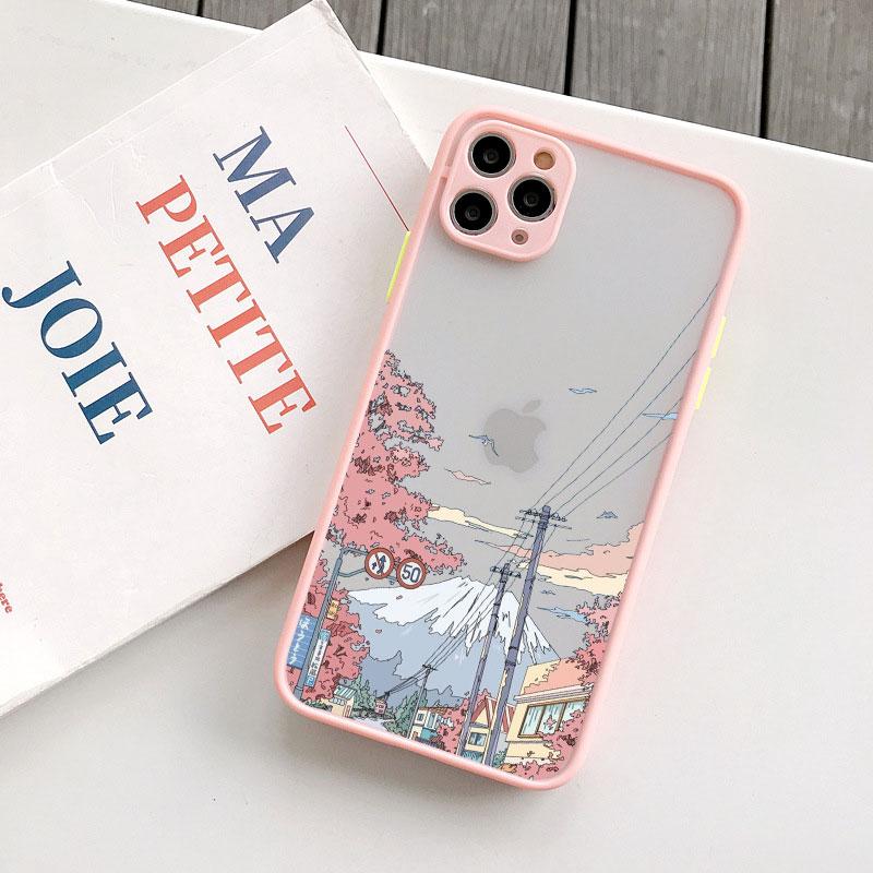 Japanese Anime Scene Landscape Phone Case for iPhone X XR XS 12 13 14 11 15 Pro Max Mini 8 7 Plus Cartoon Scenery Covers Fundas