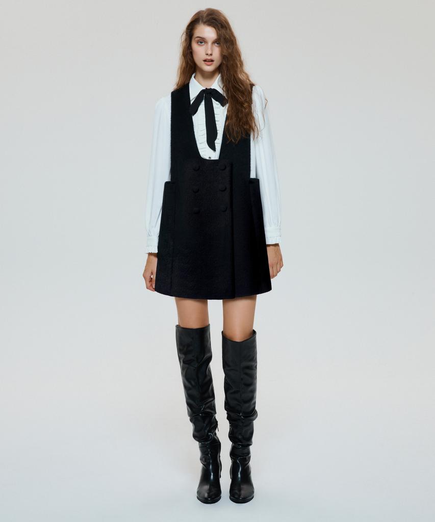 Untage Wool Trapeze Mini Dress (Black)_Uws-Ss22